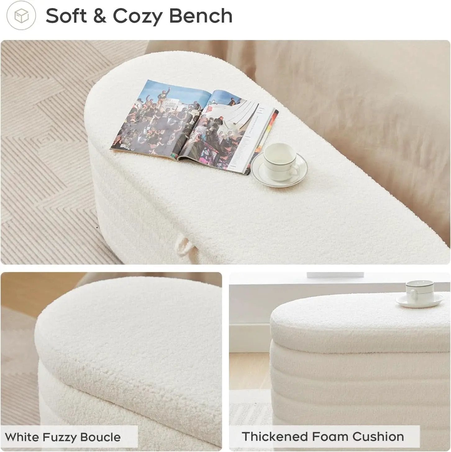 45 Inch Storage Ottoman Bench Boucle Upholstery Fabric from PriceLows™