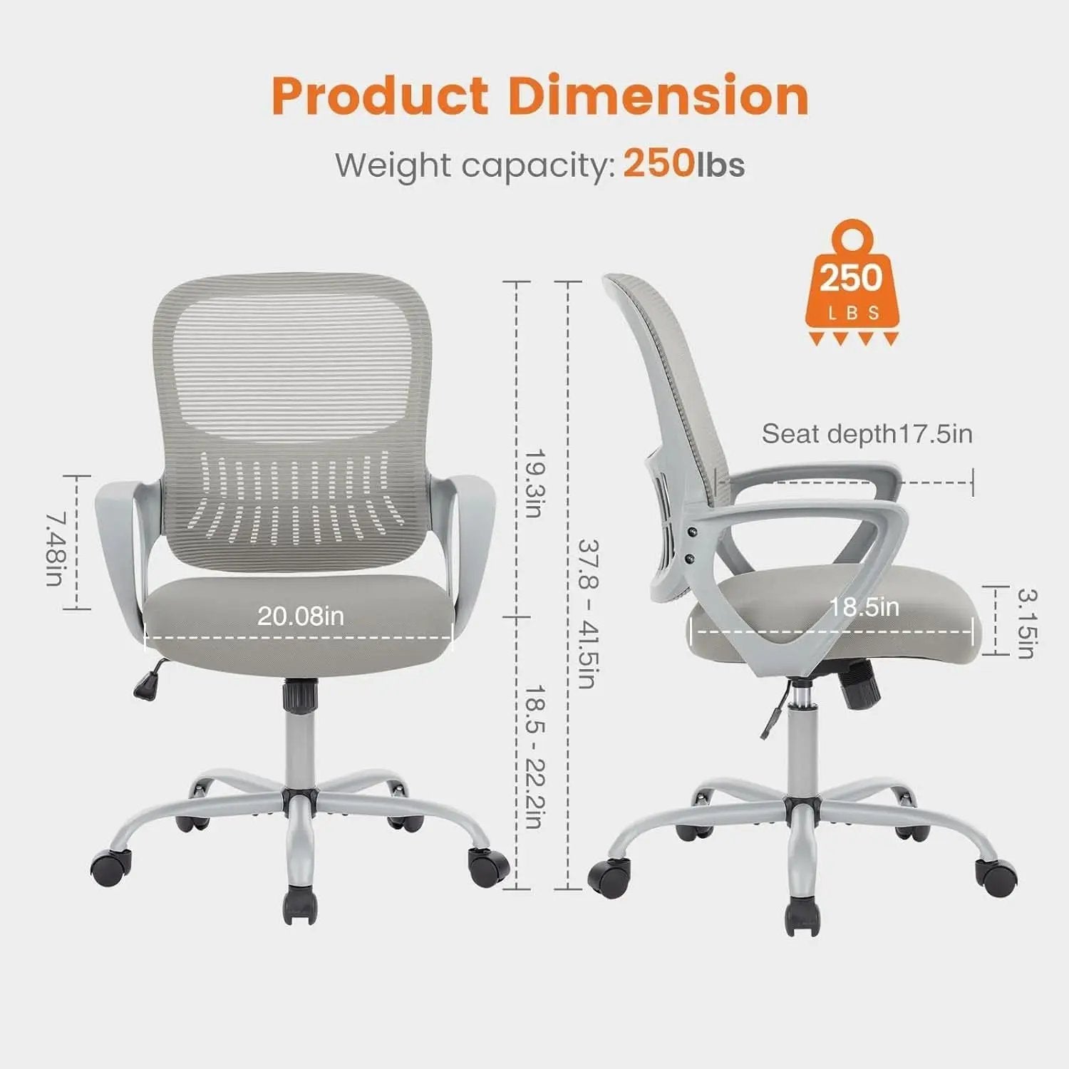 Ergonomic Mesh Office Chair With Lumbar Support And Rolling Wheels Grey from PriceLows™
