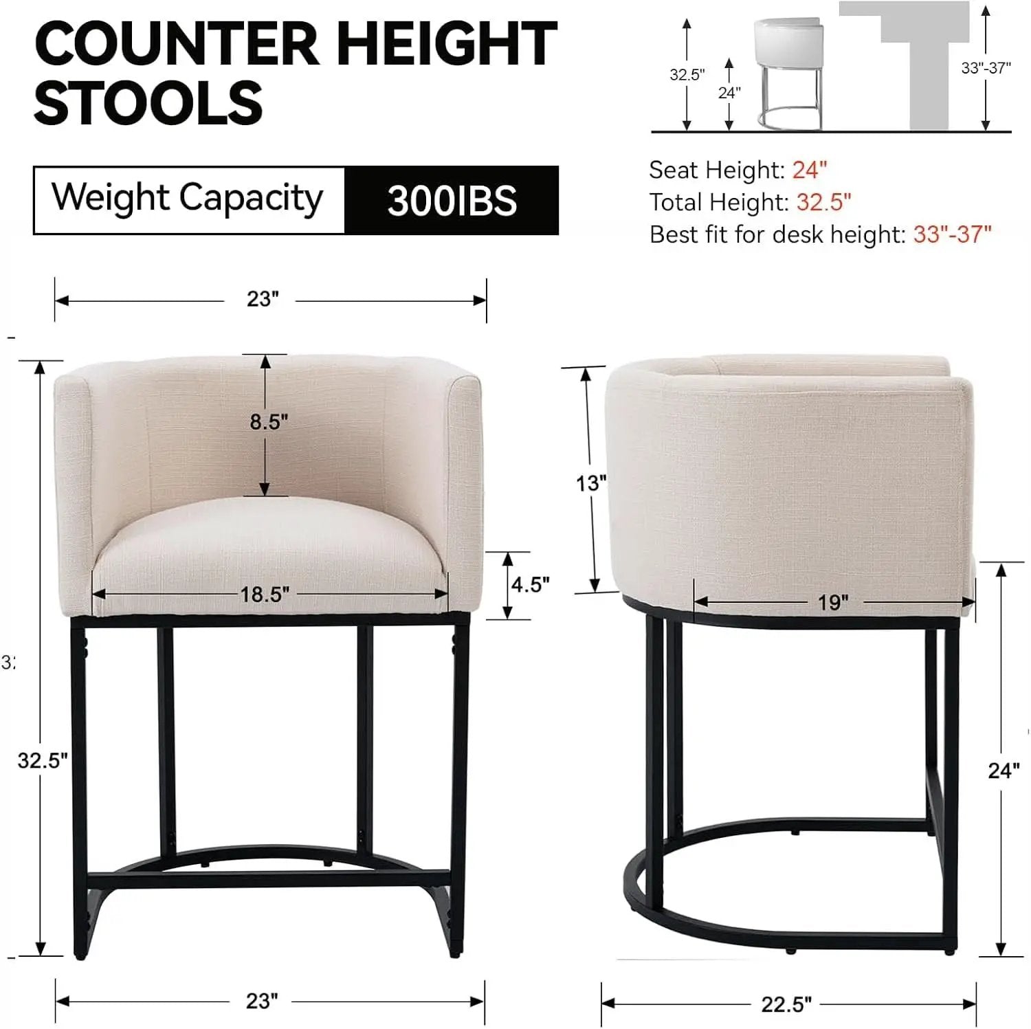 Contemporary Cream Linen Bar Stools Set Of 3 24 In from PriceLows™