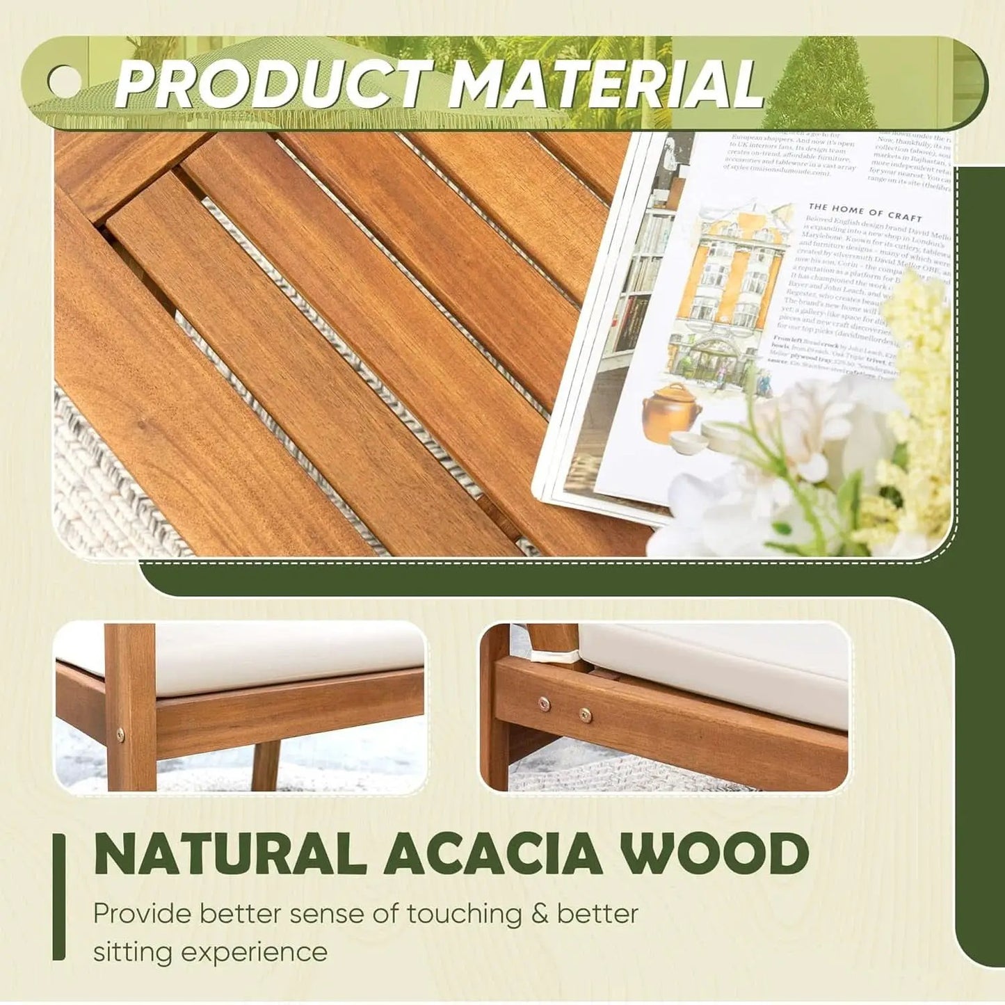 Acacia Wood 4 Piece Patio Conversation Set With Cushions from PriceLows™