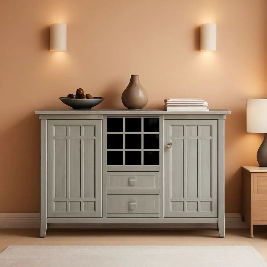 Rustic Gray Pine Wood Sideboard Buffet With Wine Storage from PriceLows™