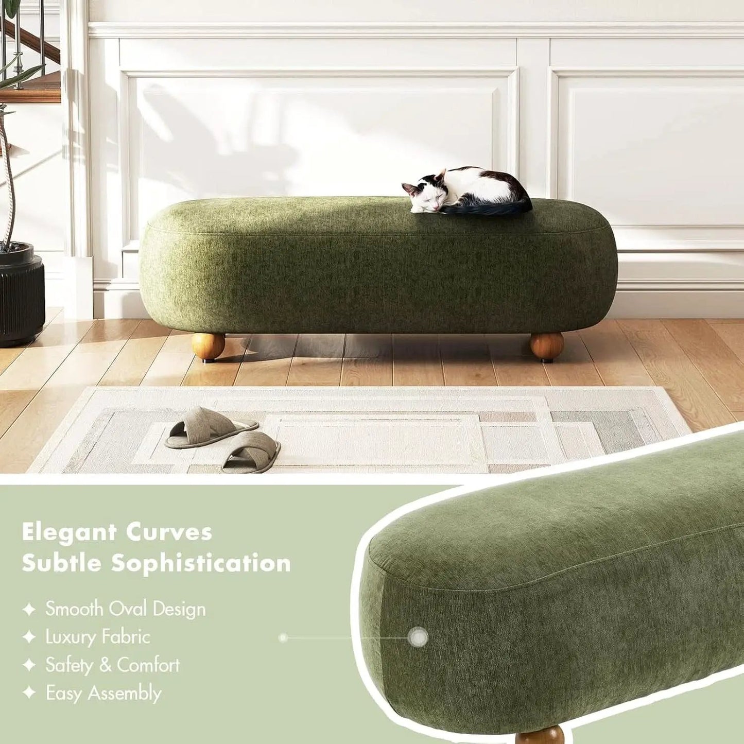 54-Inch Green Velvet EndOfBed Bench Cushioned Seat from PriceLows™