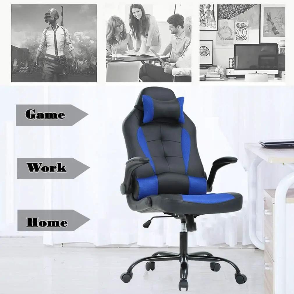 Blue PU Leather Ergonomic Gaming Chair With Lumbar Support from PriceLows™
