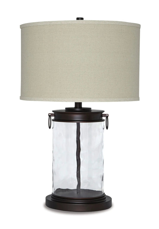 Tailynn Glass Table Lamp | 16 x 16 x 25.25 in | Fabric & Glass | Clear / Bronze Finish