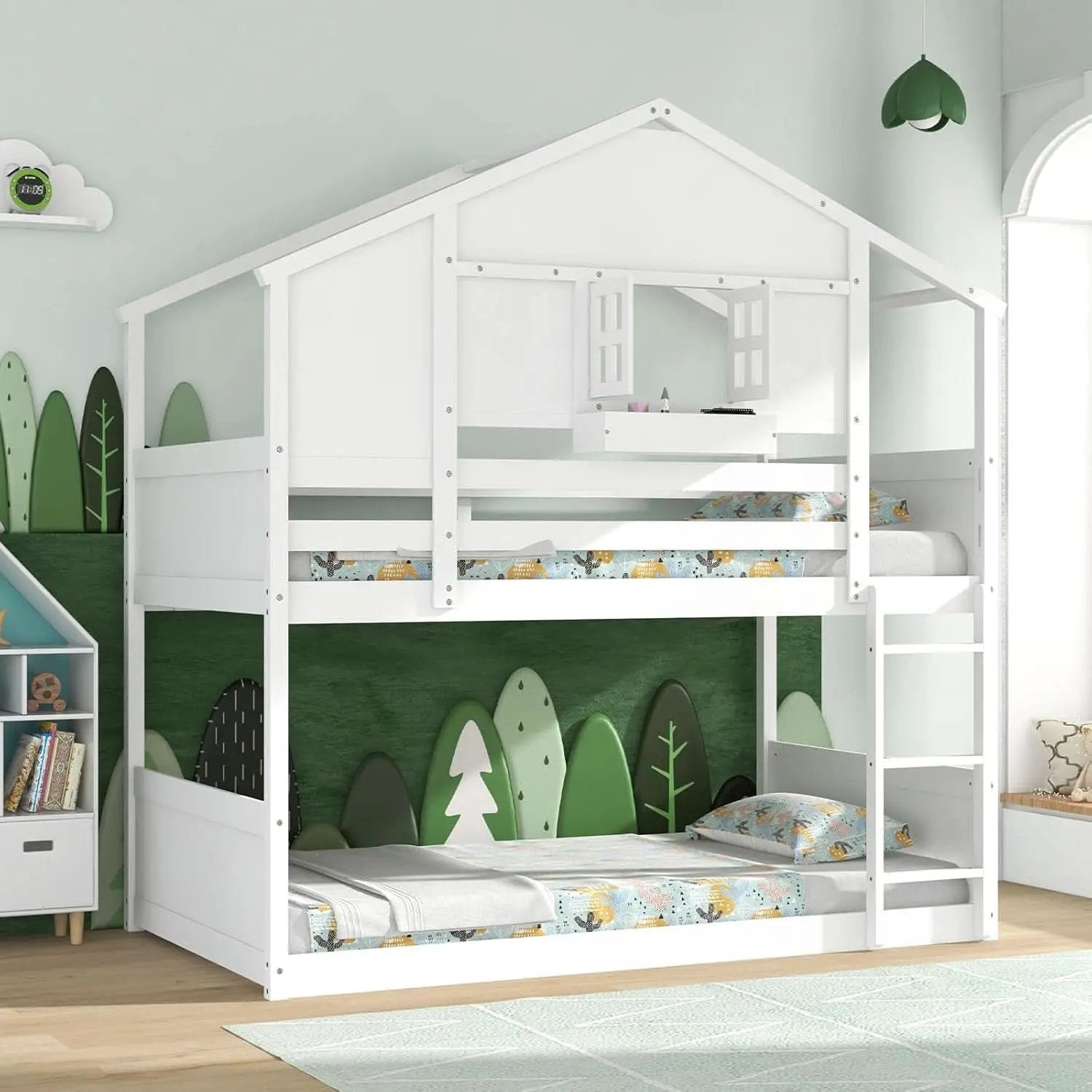 Twin Over Twin White Wood House Bunk Bed For Kids Room from PriceLows™