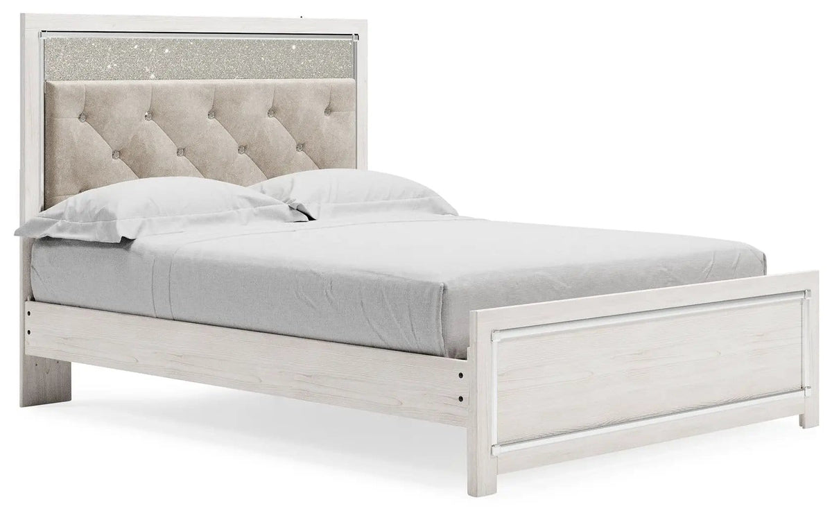 Altyra Queen Panel Bed With Roll Slats | Panel Bed | Engineered Wood & Polyester | White