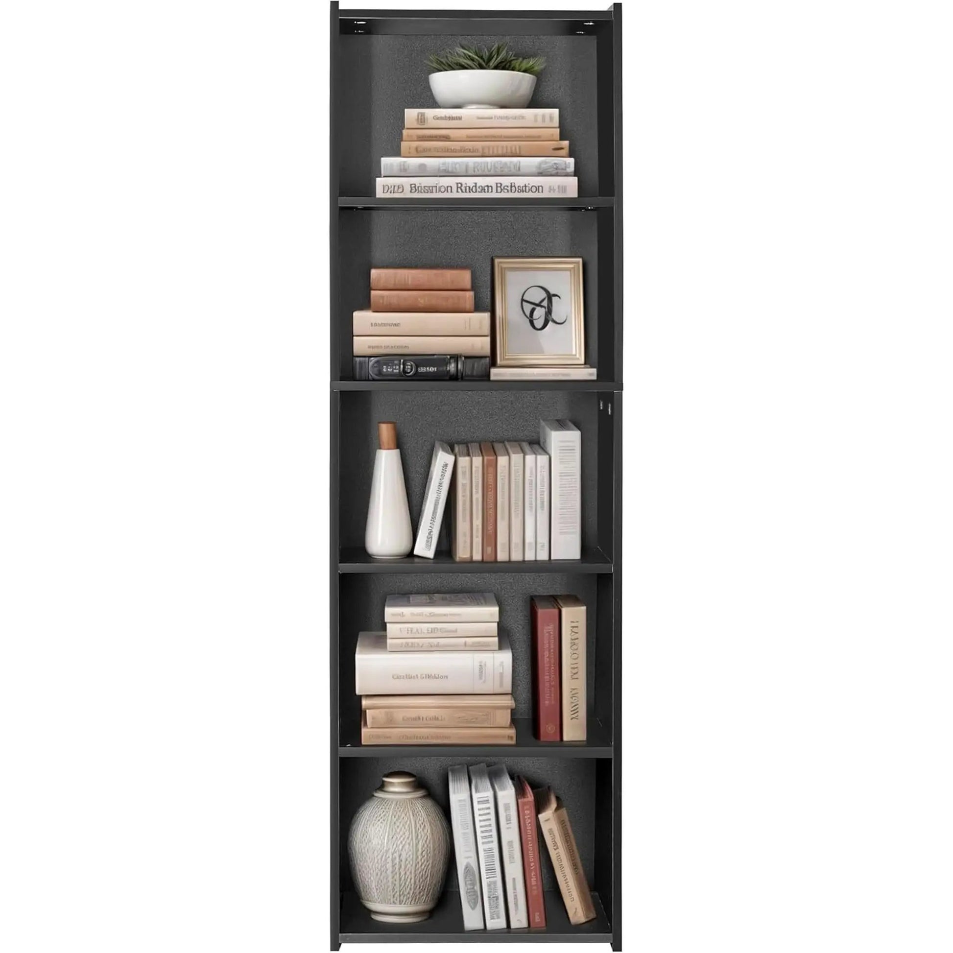 5 Tier Wood Bookcase Freestanding Black Home Office from PriceLows™