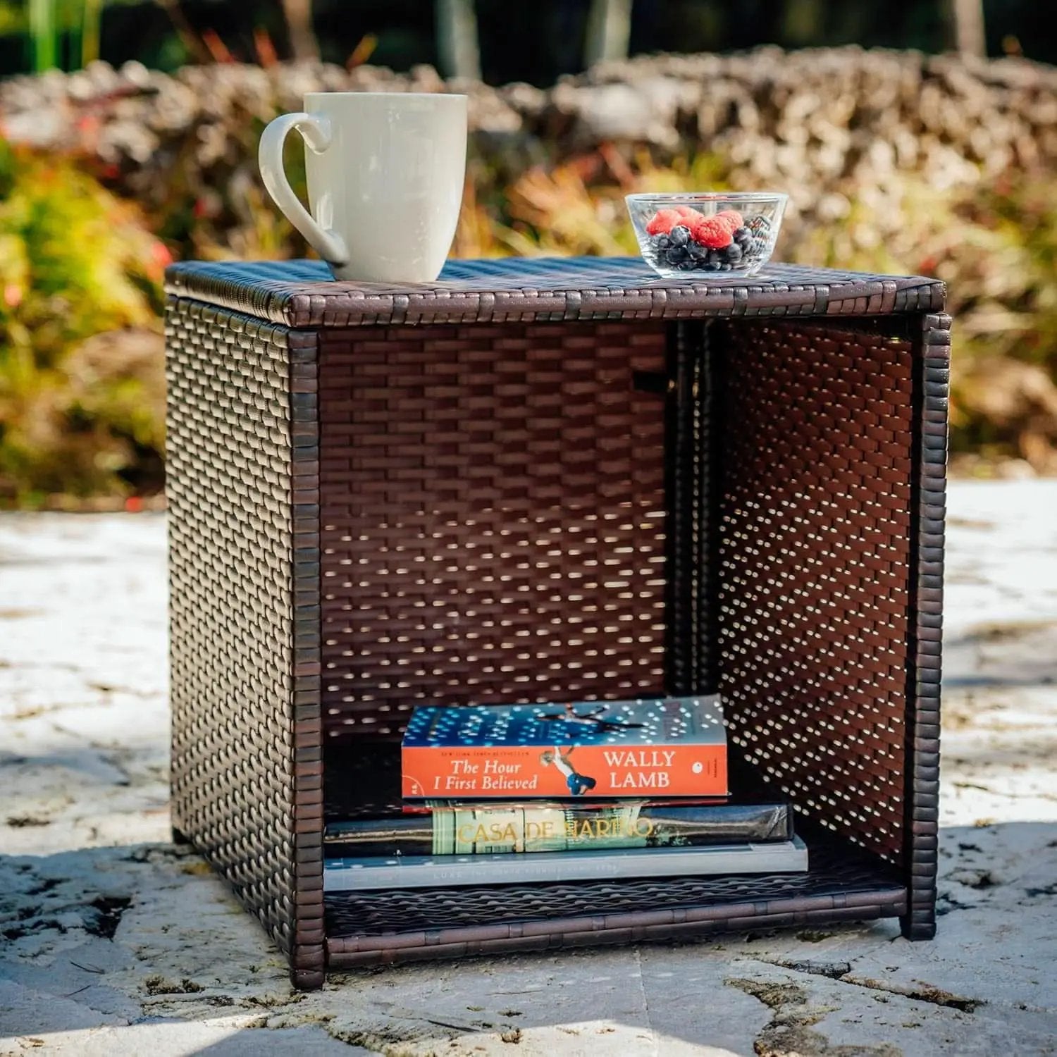 Wicker Outdoor Patio Set 3 Piece Bistro Brown Navy from PriceLows™