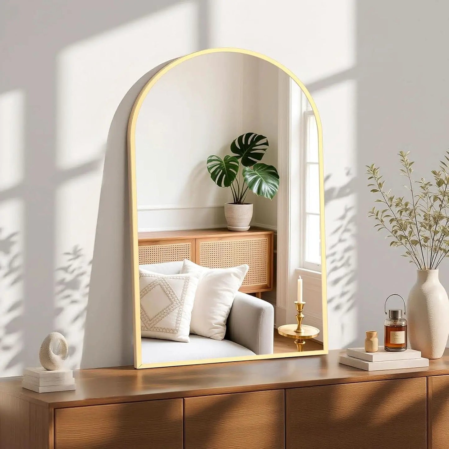 24x36 Arched Gold Bathroom Wall Mount Mirror Metal Frame from PriceLows™