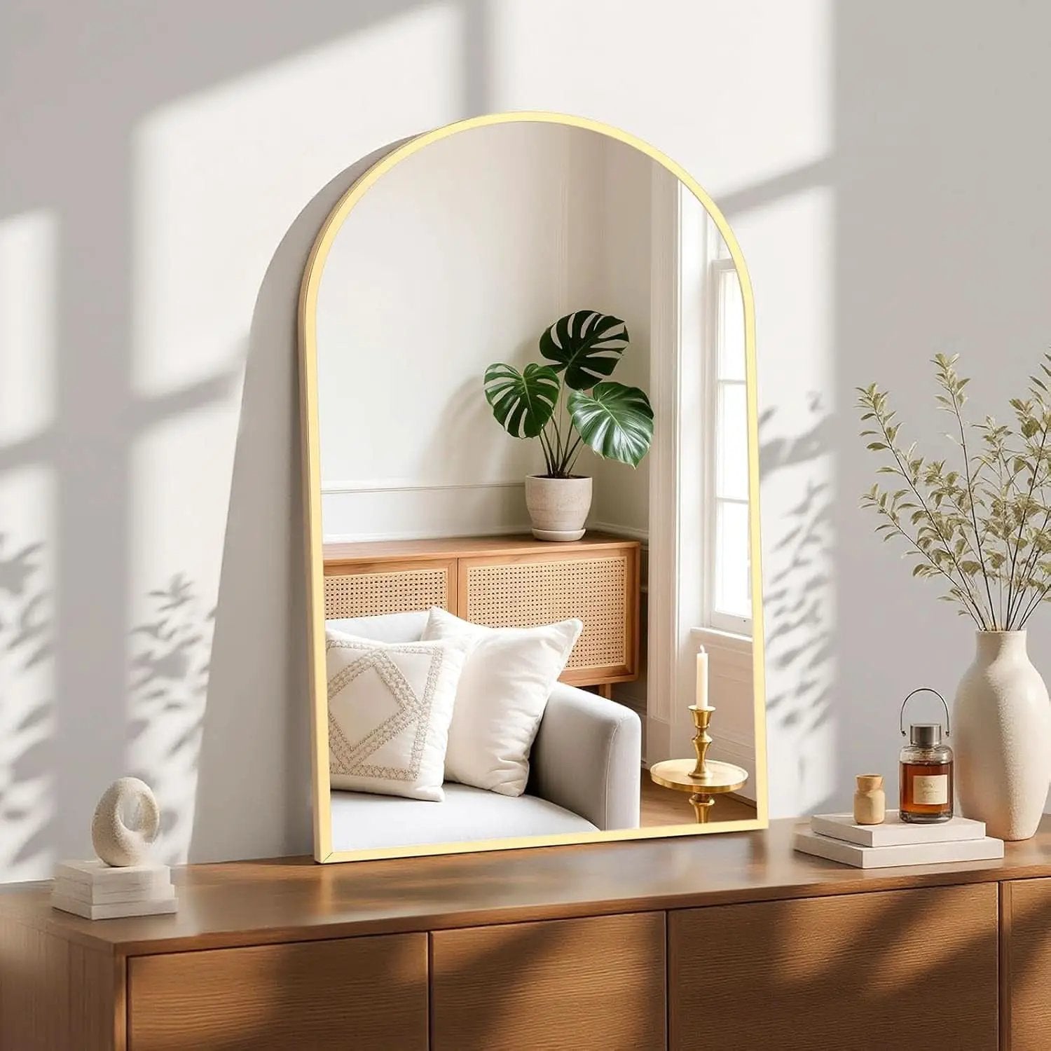 24x36 Arched Gold Bathroom Wall Mount Mirror Metal Frame from PriceLows™