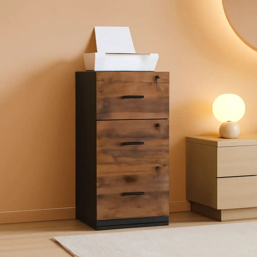 Brown Filing Cabinet With Lock And Printer Stand For Office from PriceLows™