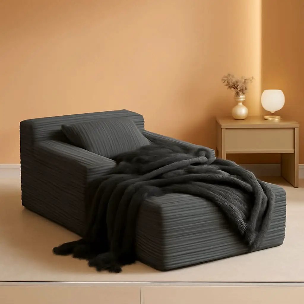 Compact 46-Inch Dark Grey Corduroy Chaise Lounge from PriceLows™