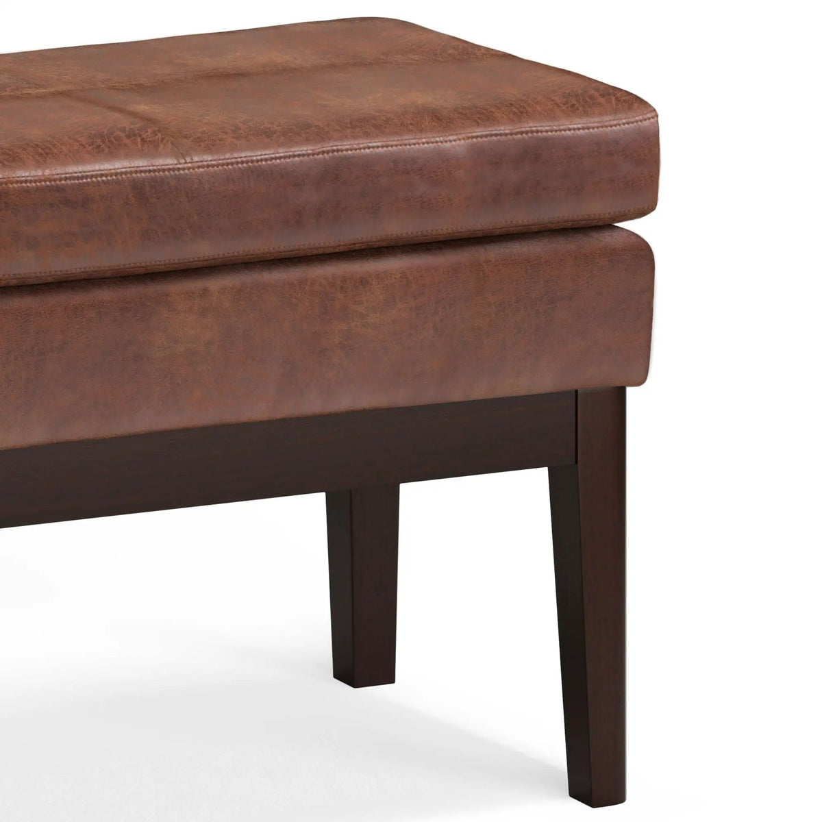 Carlson Ottoman Bench | Mid-Century Design | Top Stitching Detail | Webbed Seat Support
