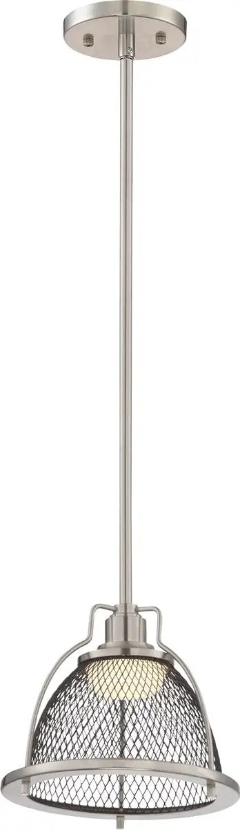 LED Pendant Light | 8 Inch Wide | Single Bulb | Brushed Nickel Black Mesh
