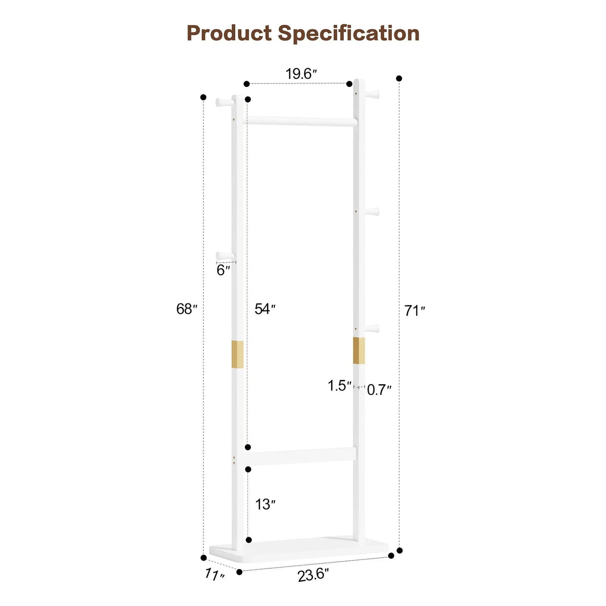 Solid Wood Hat Rack | Freestanding Coat Rack | Rubber Wood | 71 Inch Height
