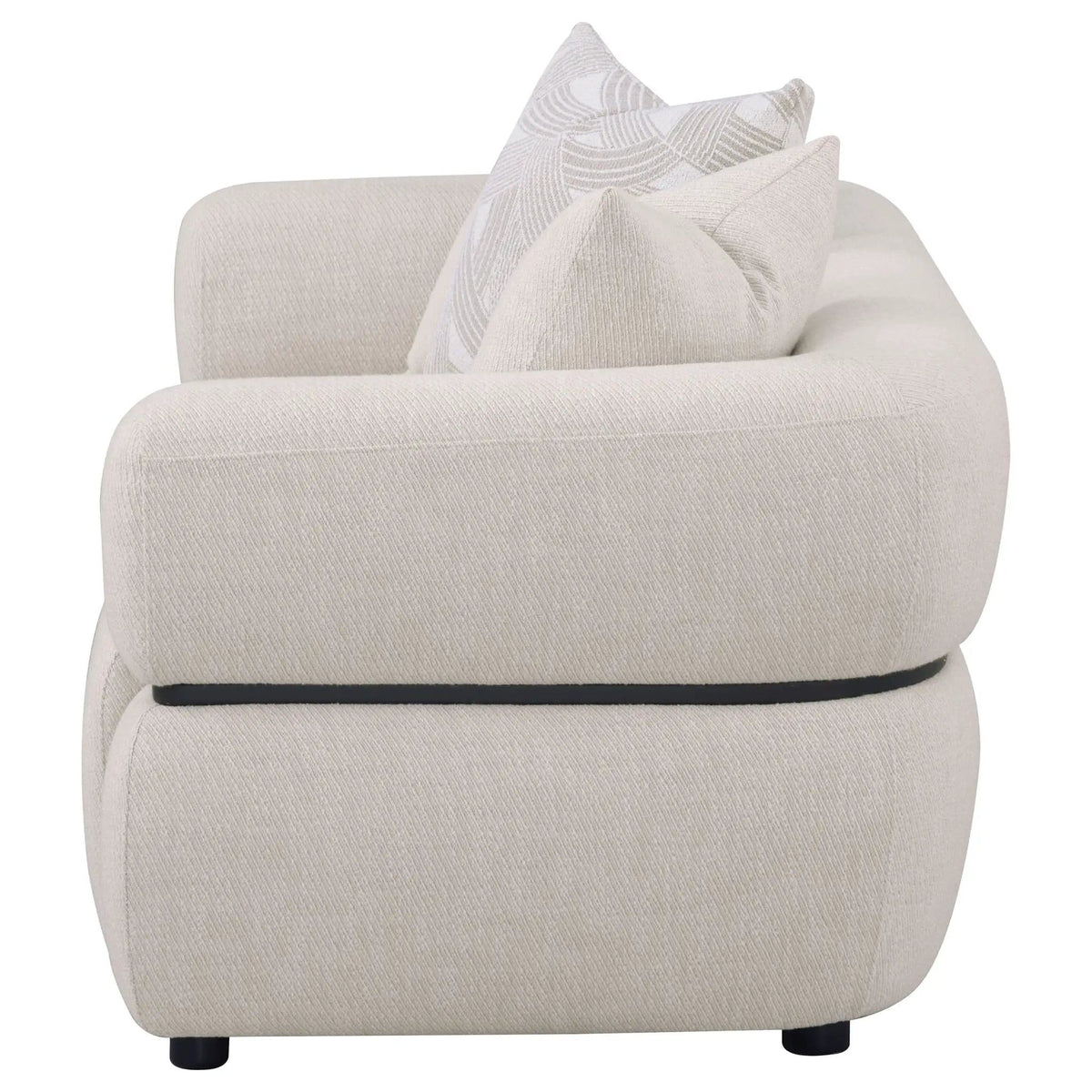 Jeanette 73-inch Fabric Upholstered Round Arm Loveseat | 72.75 x 37 x 28 in | Solid Wood & Fabric | Beige