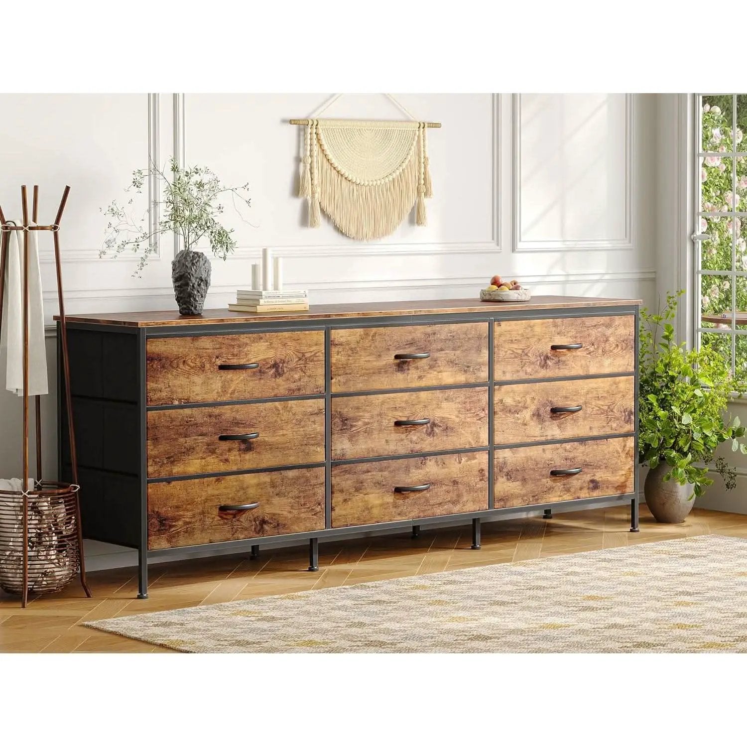 Rustic Brown 9 Drawer Dresser With TV Stand Media Console from PriceLows™