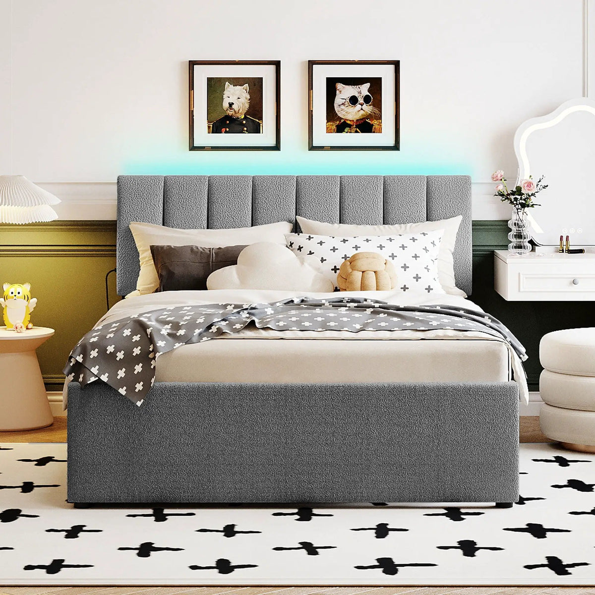 Upholstered Platform Bed | Trundle Included | Comfortable Design | 76 Inch Length