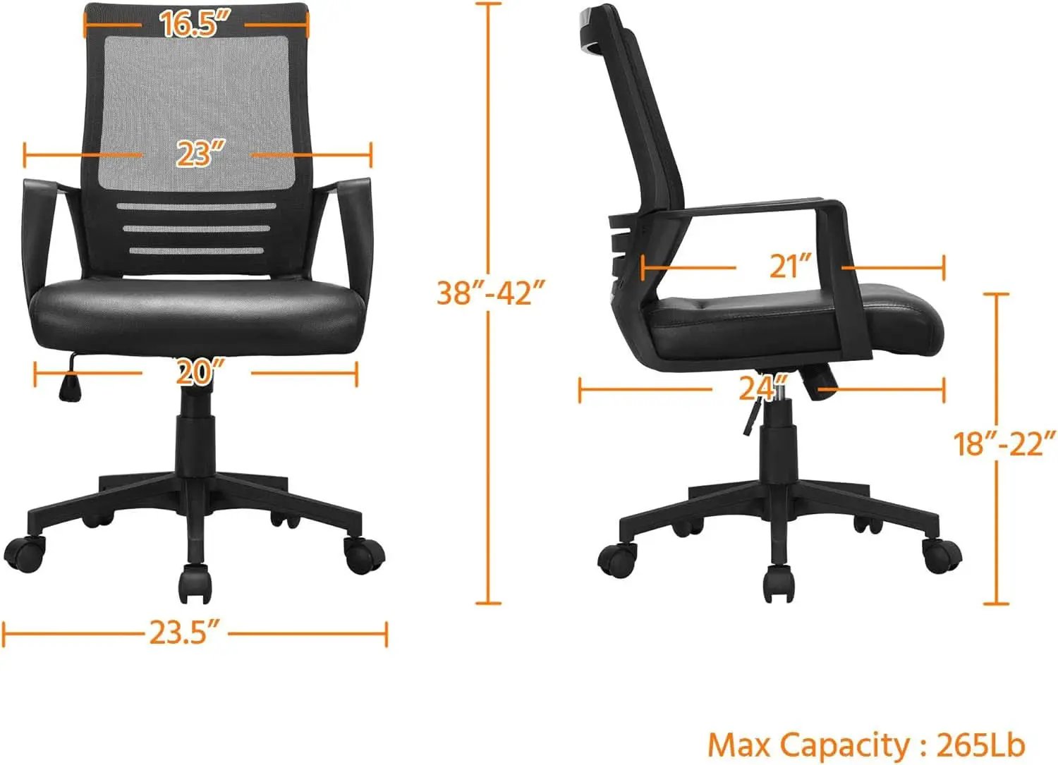 Ergonomic Office Chair Leather Seat Mesh Back Black With Lumbar Support from PriceLows™