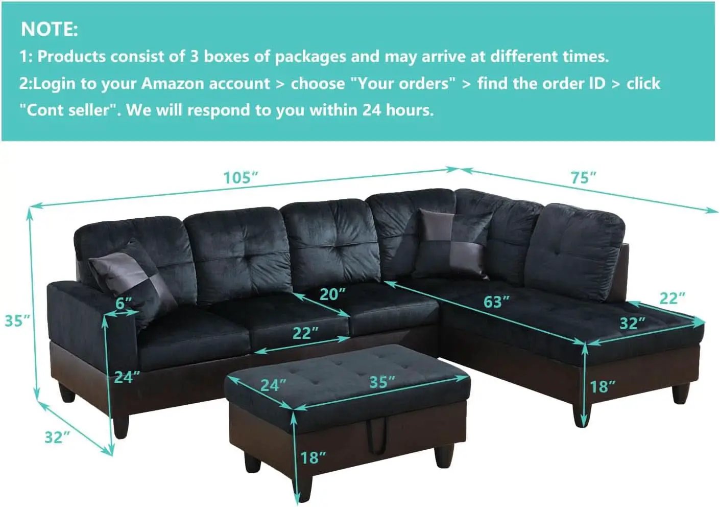 Midnight Blue 105 Inch L Shaped Sectional Sofa With Ottoman from PriceLows™