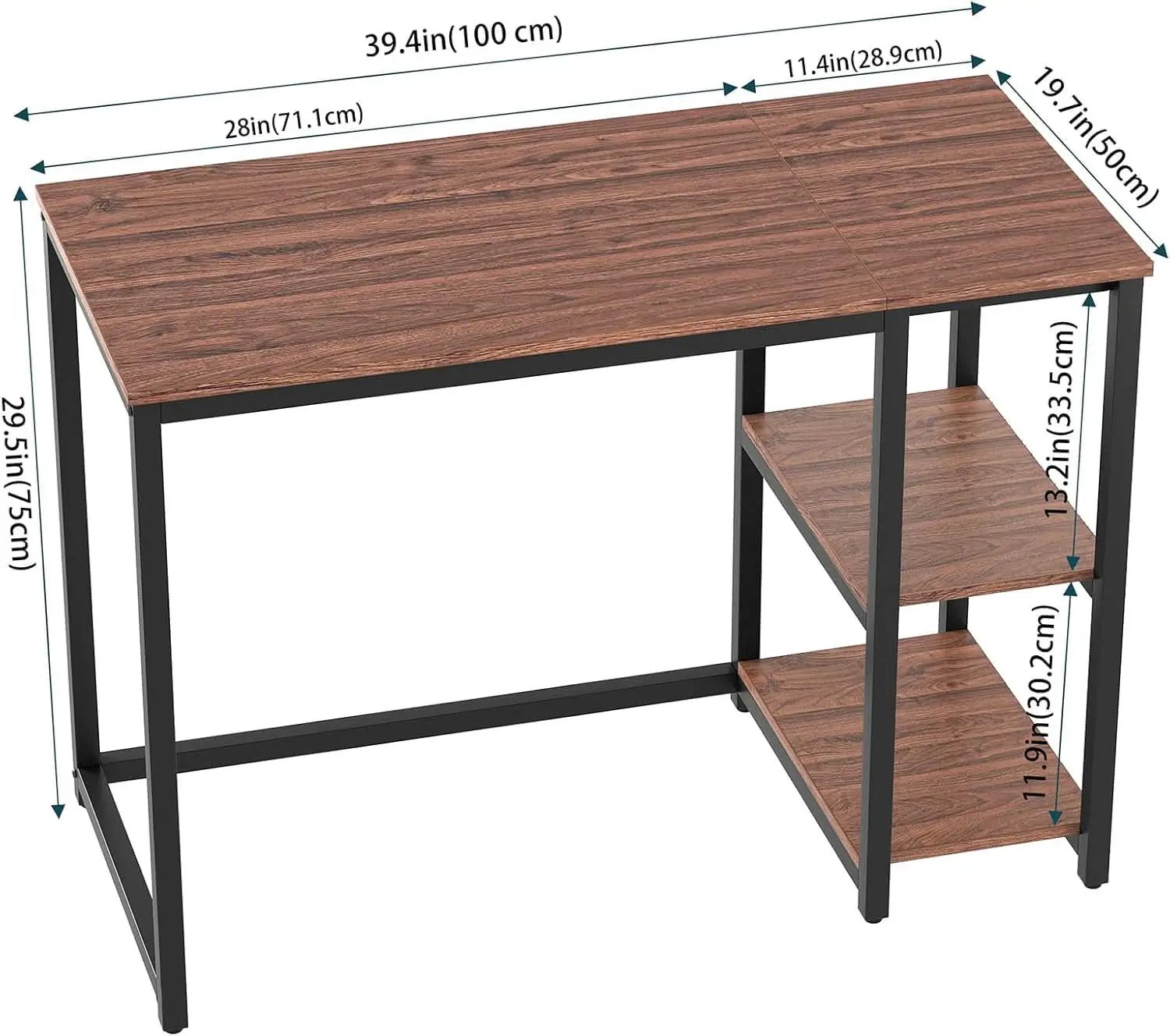 40 Inch Computer Desk With 2 Shelves Brown Sturdy Home Office Gaming Desk from PriceLows™