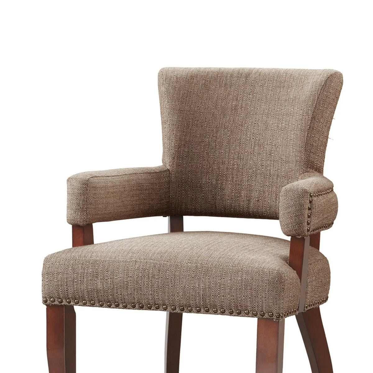 Arm Dining Chair | Brass Nail Head Detailing | Rubberwood And Solid Wood | High-Density Foam