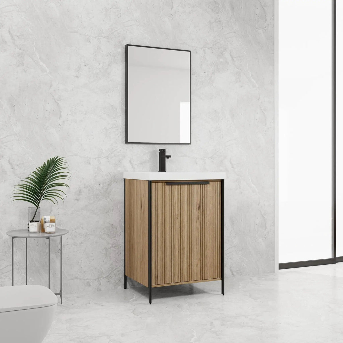 Modern Freestanding Bathroom Vanity With Resin Sink & Soft Close Cabinet Doors | 4 Pieces | Metal & Plywood | Bathroom