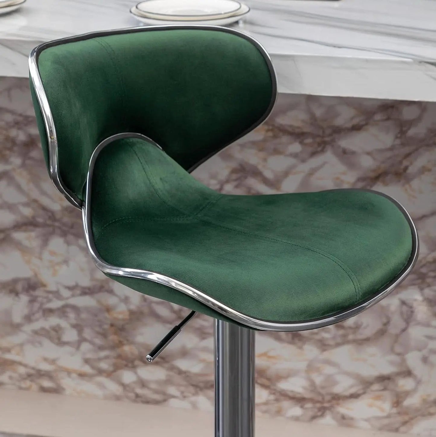Green Velvet Upholstered Adjustable Swivel Bar Stools Set 2 from PriceLows™