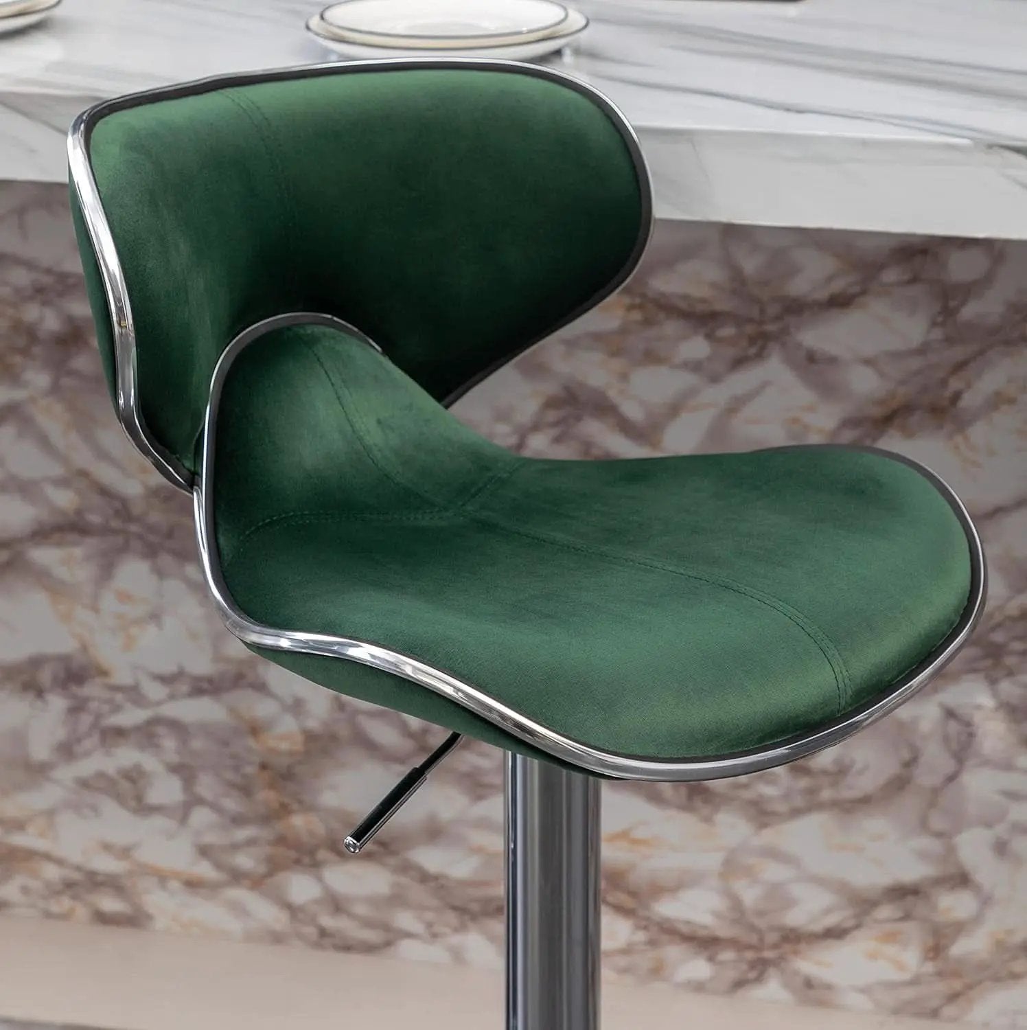 Green Velvet Upholstered Adjustable Swivel Bar Stools Set 2 from PriceLows™