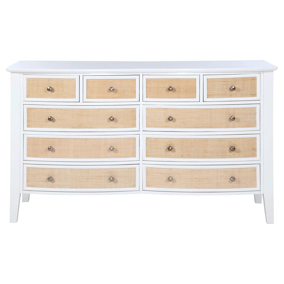 Bexhill 10-drawer Dresser Cabinet | 65 x 21.75 x 39 in | Rattan | White