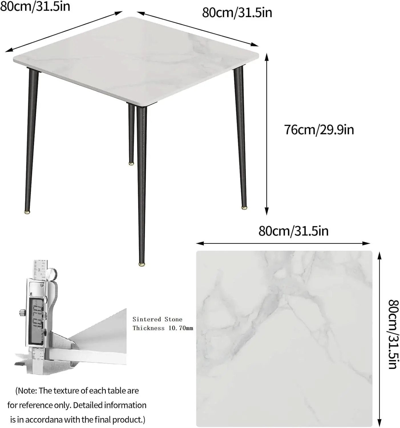 32 Inch Sintered Stone Dining Table With Black Legs from PriceLows™