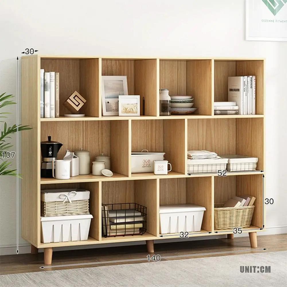 Open Cube Low Bookcase 3 Tier Freestanding Oak Finish from PriceLows™