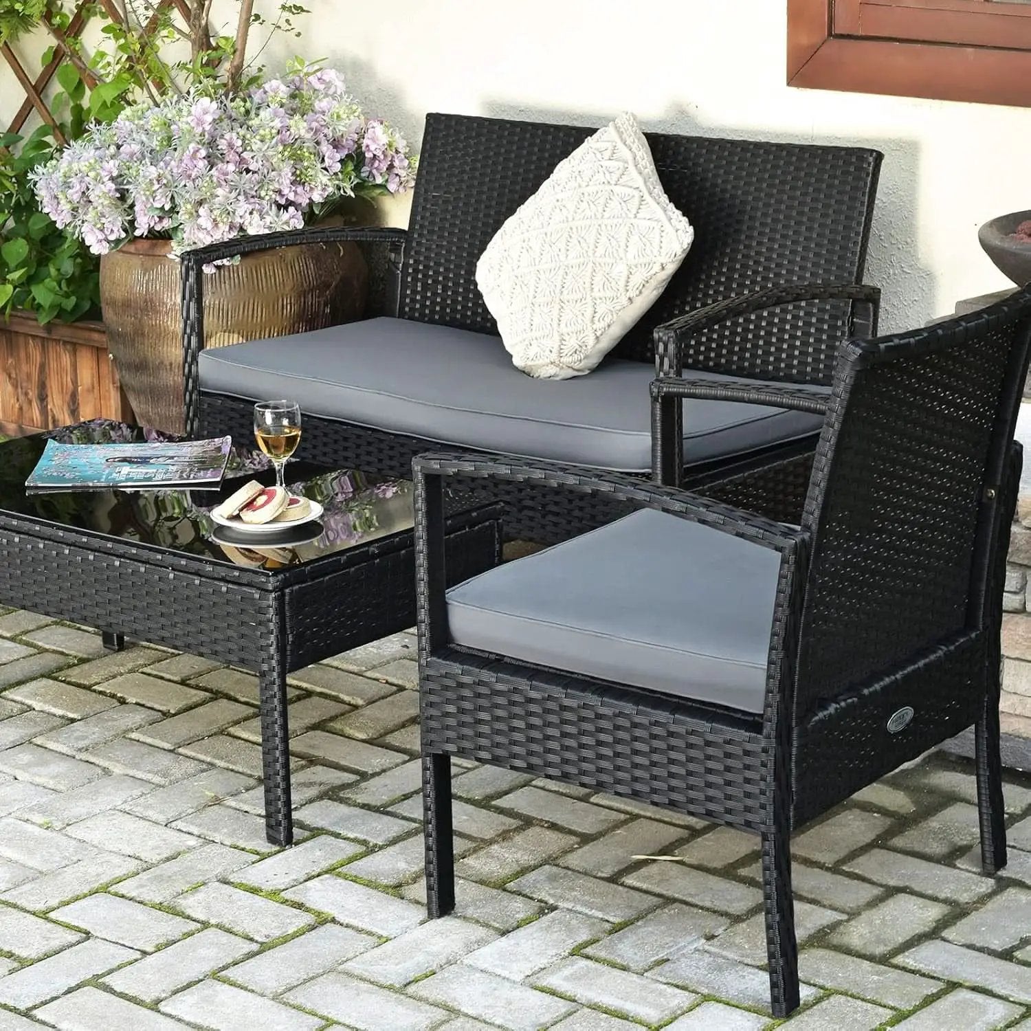 4 Piece Patio Rattan Furniture Set With Glass Coffee Table from PriceLows™
