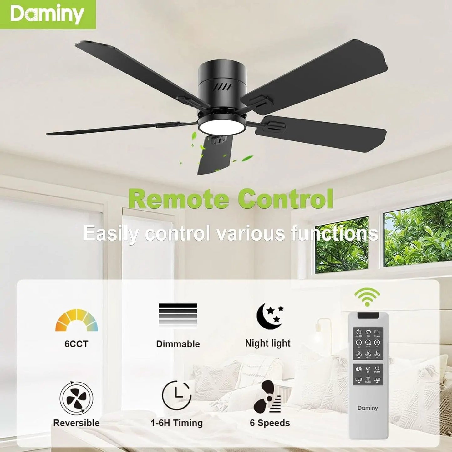 52 Inch Black Walnut DC Motor Ceiling Fan With Light Remote from PriceLows™