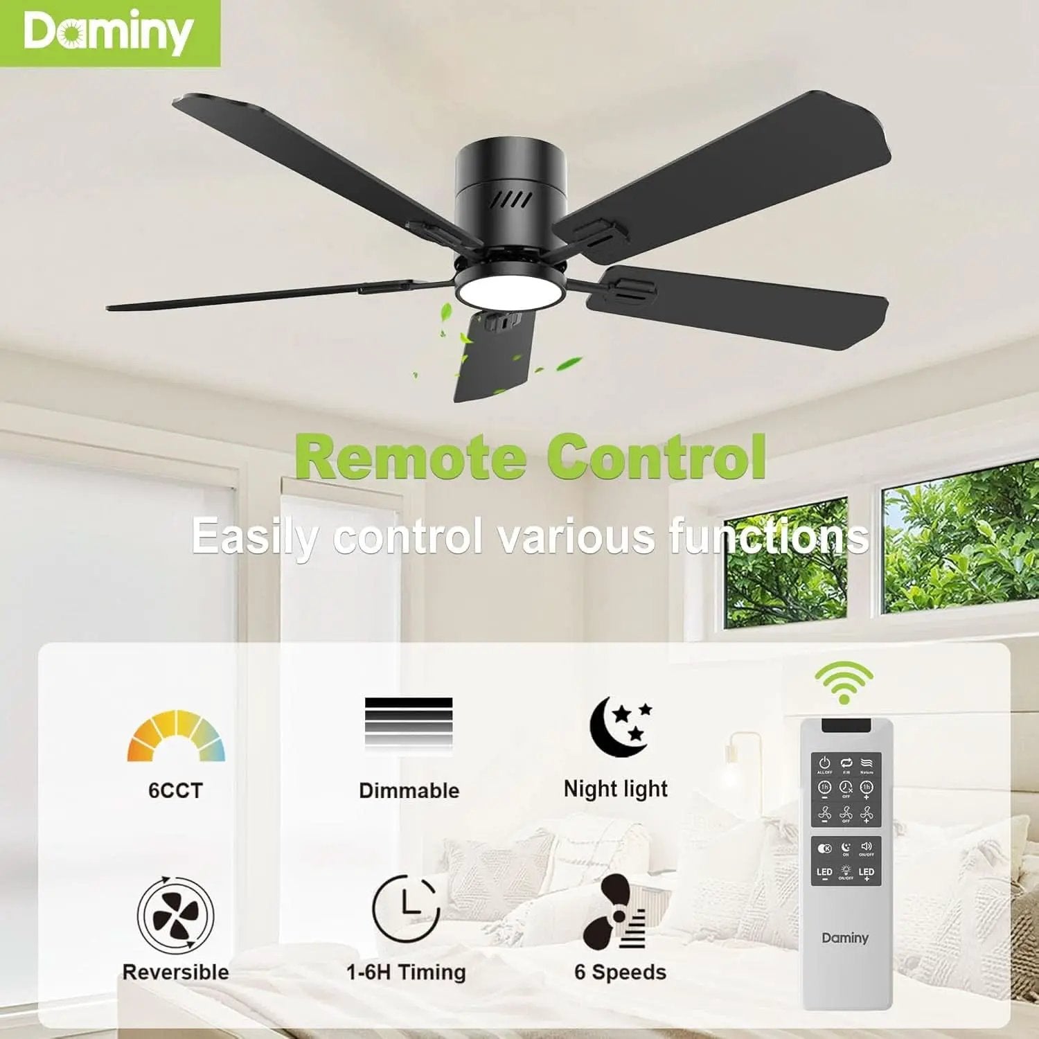 52 Inch Black Walnut DC Motor Ceiling Fan With Light Remote from PriceLows™