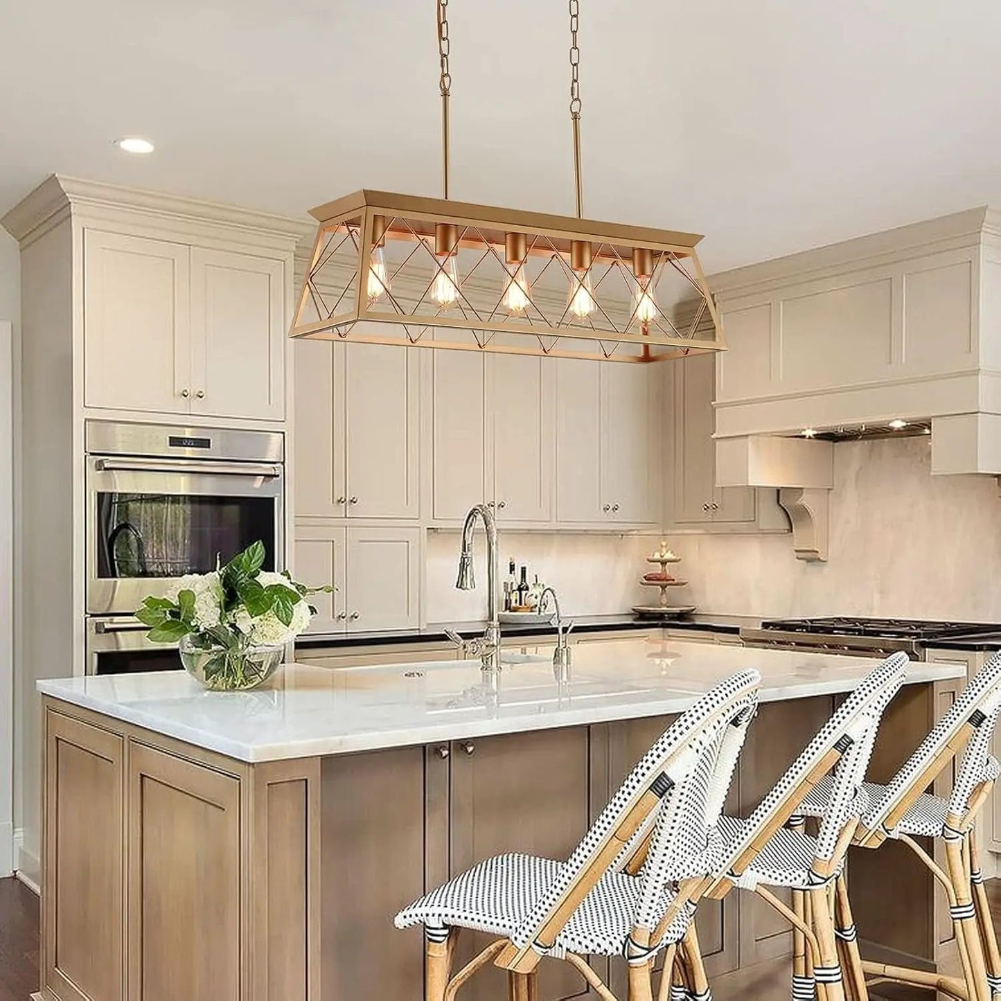 Gold 5 Light Farmhouse Chandelier Linear Ceiling Light from PriceLows™