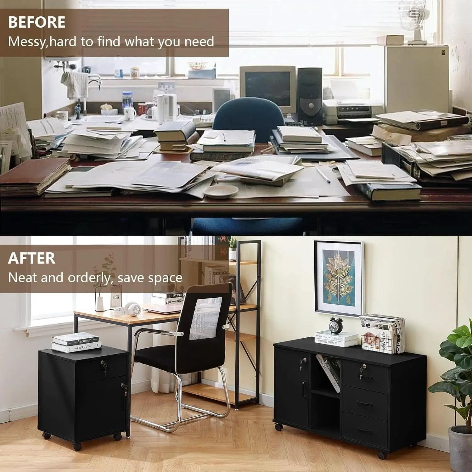 Mobile File Cabinet With Lockable Drawer And Four Wheels Black from PriceLows™