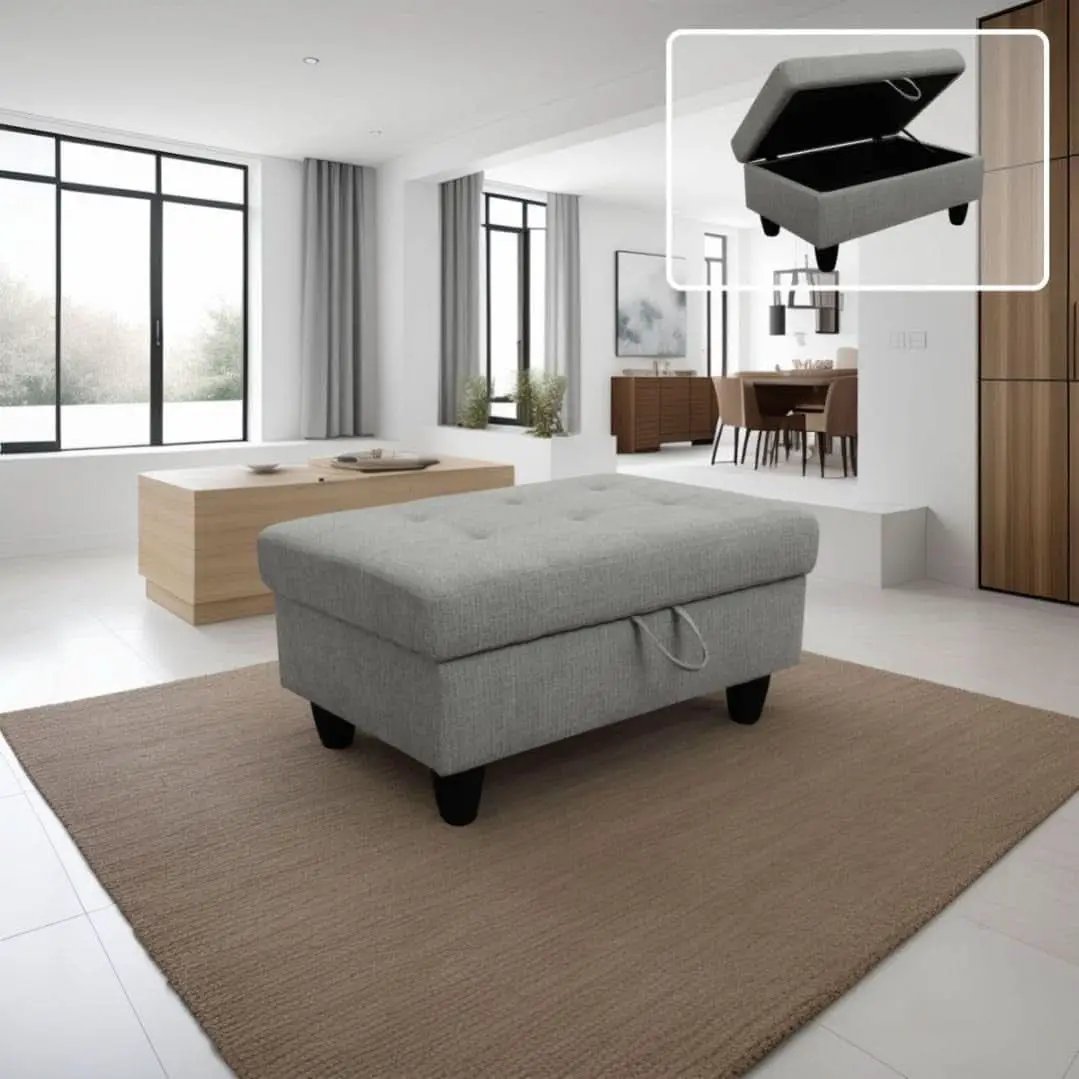 L Shaped 3 Piece Flannel Sofa With Storage Ottoman Grey from PriceLows™
