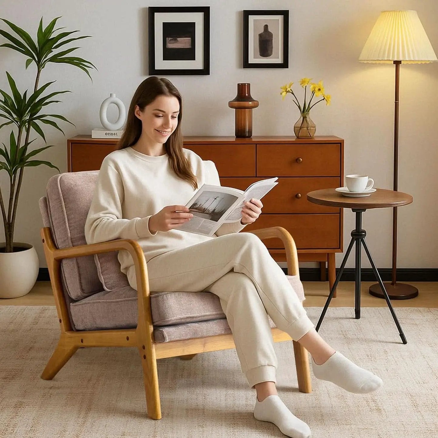 Khaki Ergonomic Lumbar Pillow Contemporary Armchair from PriceLows™
