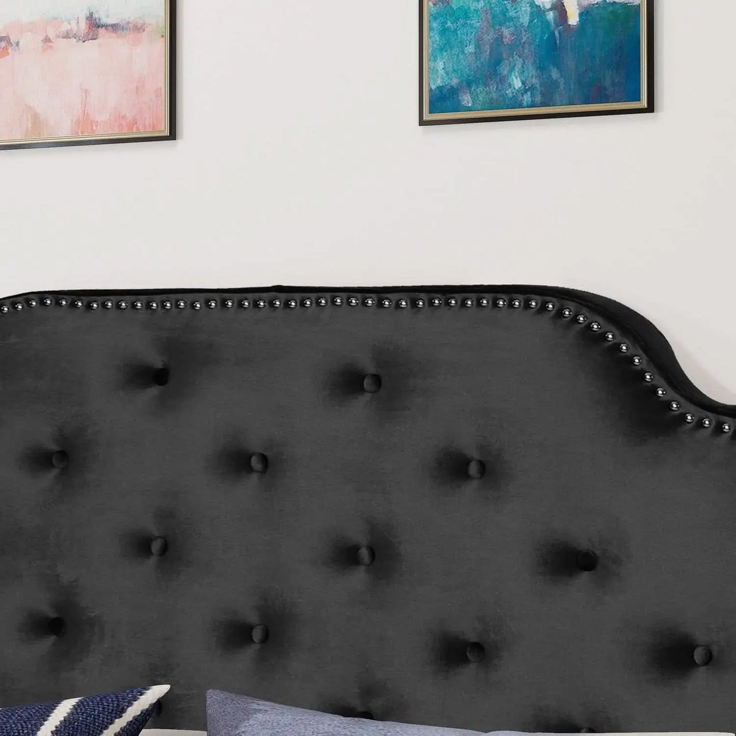 Contemporary Black Velvet Headboard with Button Tufted Design from PriceLows™