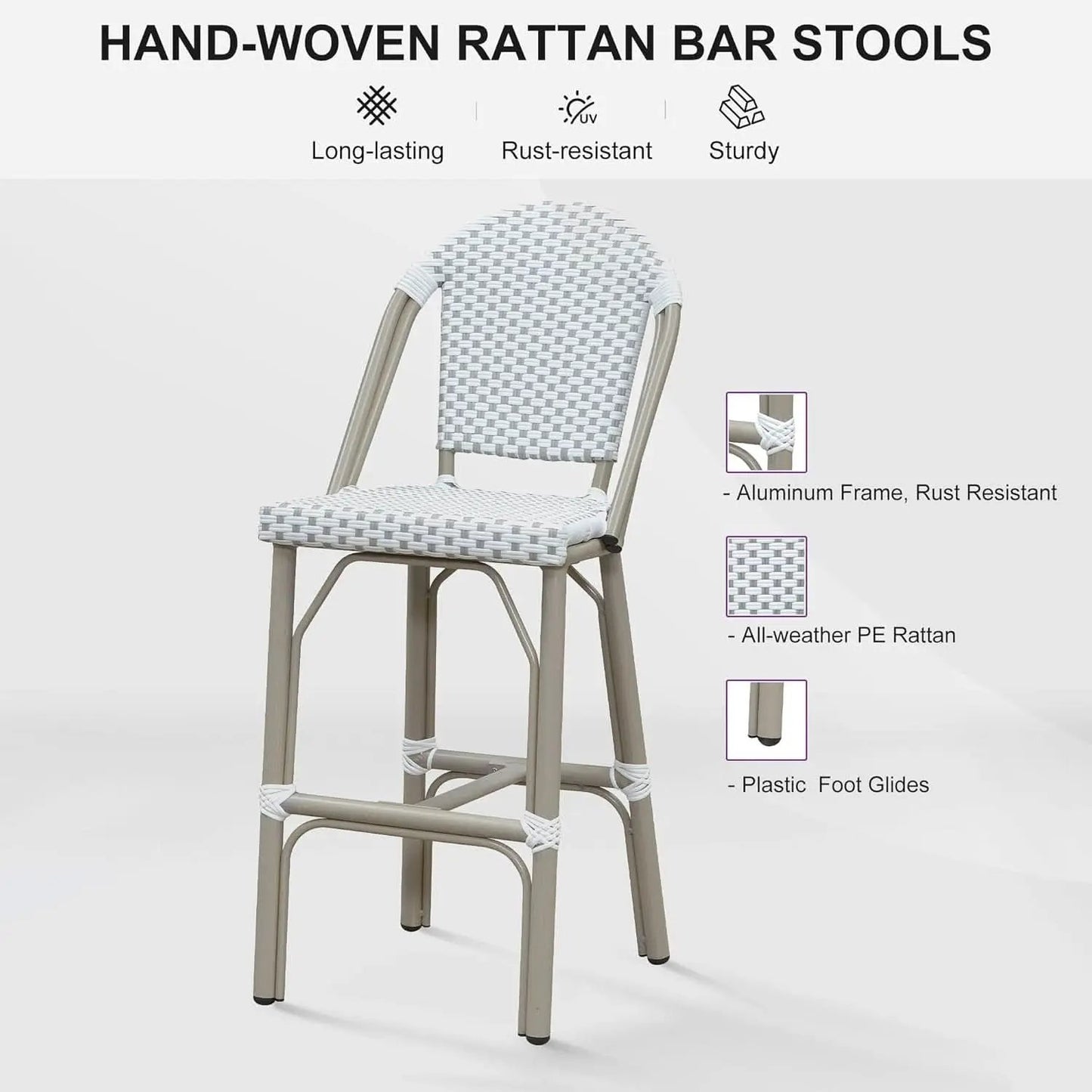 French Style Outdoor Bar Stools Set Of 2 27 Inch White And Grey from PriceLows™