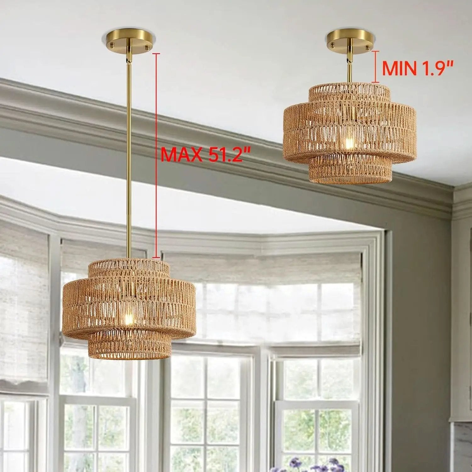 Boho Rattan Chandelier Handwoven Pendant Light Natural from PriceLows™