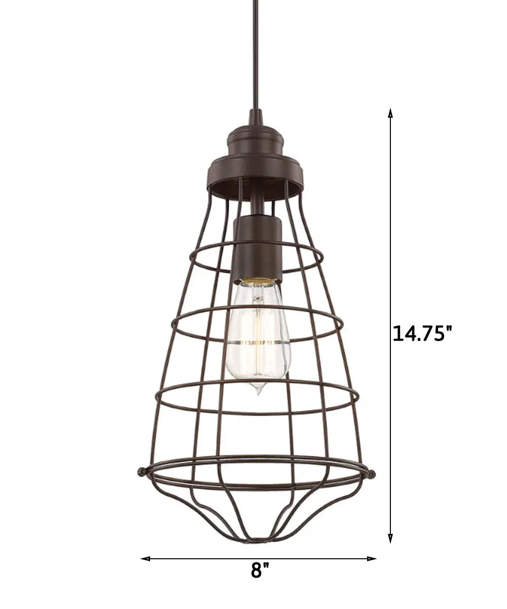 1 Light Pendant | 8 Inch Wide | Burnished Bronze Industrial Cage Design