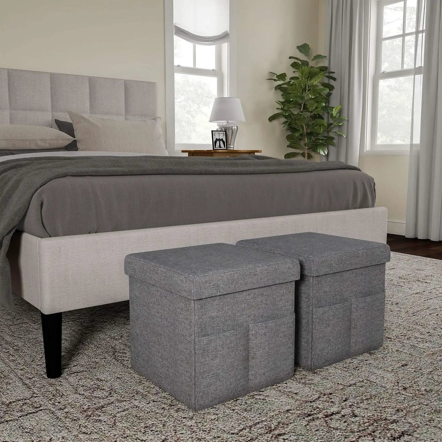 Gray 15 Inch Collapsible Storage Ottomans Compartments from PriceLows™