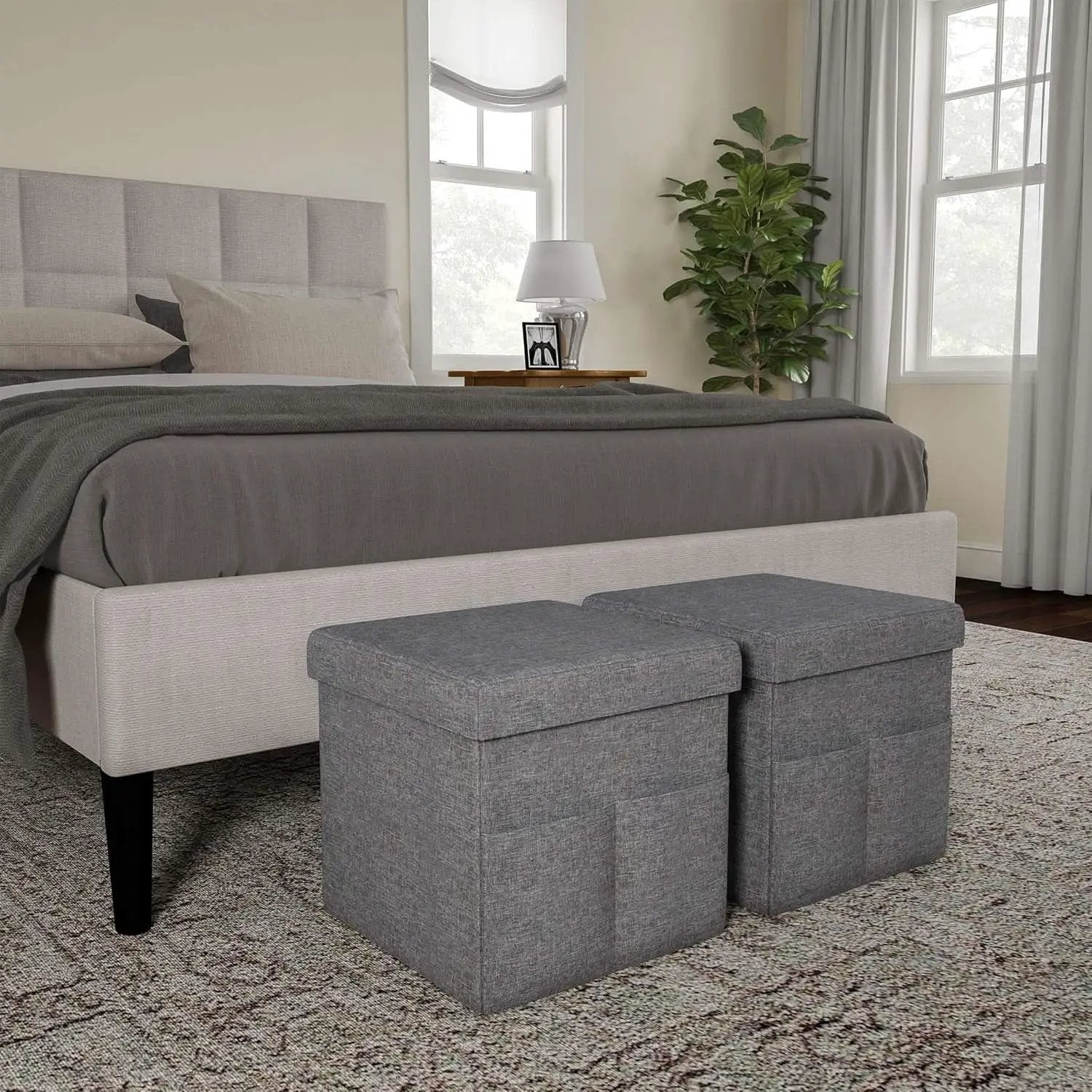 Gray 15 Inch Collapsible Storage Ottomans Compartments from PriceLows™