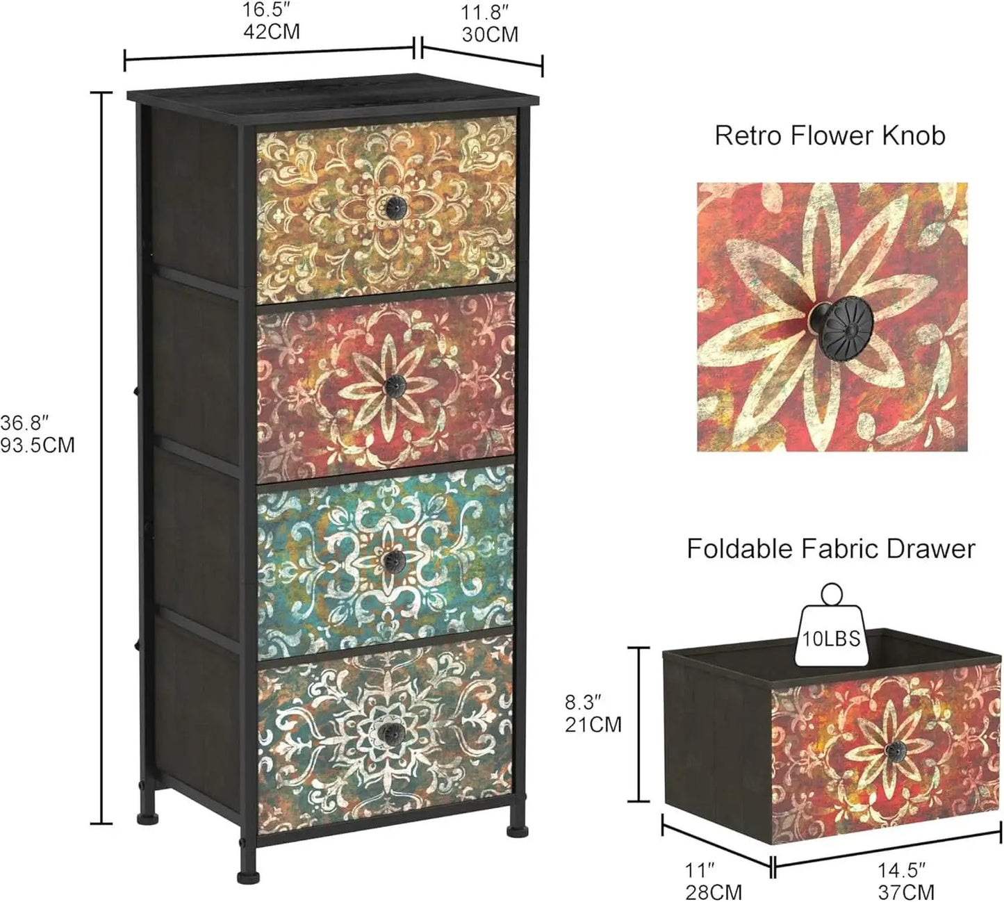 Mandala Fabric Drawers Dresser Narrow Chest Space Saving Bedroom from PriceLows™