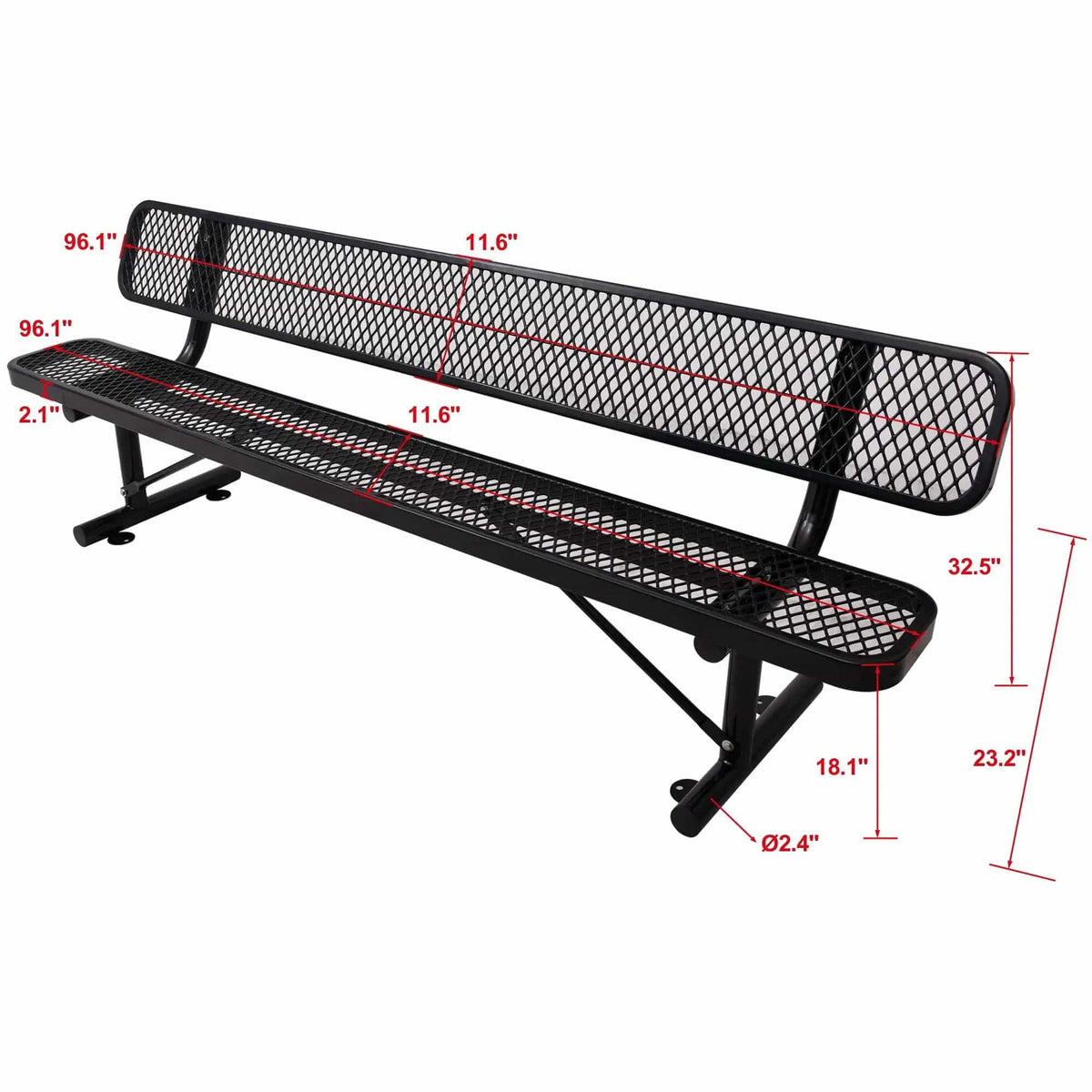 6' Outdoor Steel Bench With Backrest | 5 Pieces | Steel | Outdoor Living