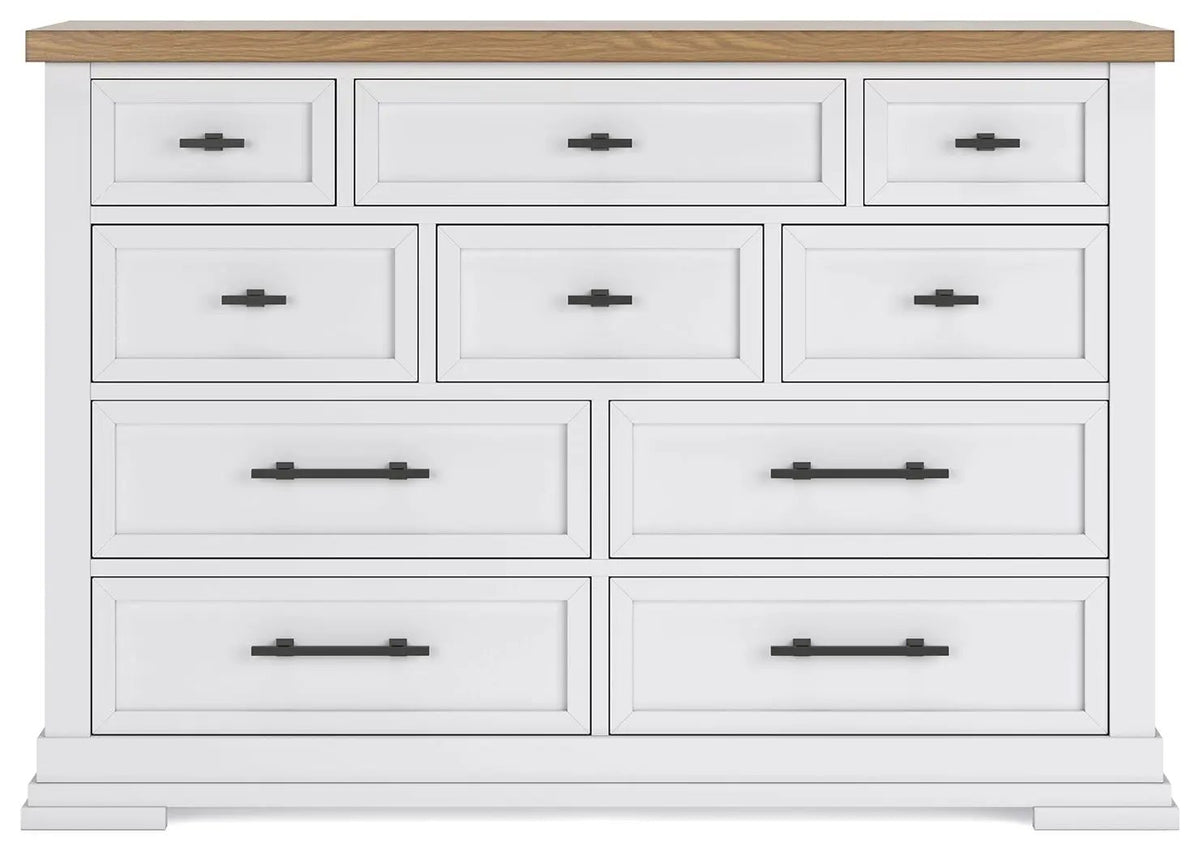 Dresser | White And Oak Veneer Top | Modern Farmhouse | Two Tone