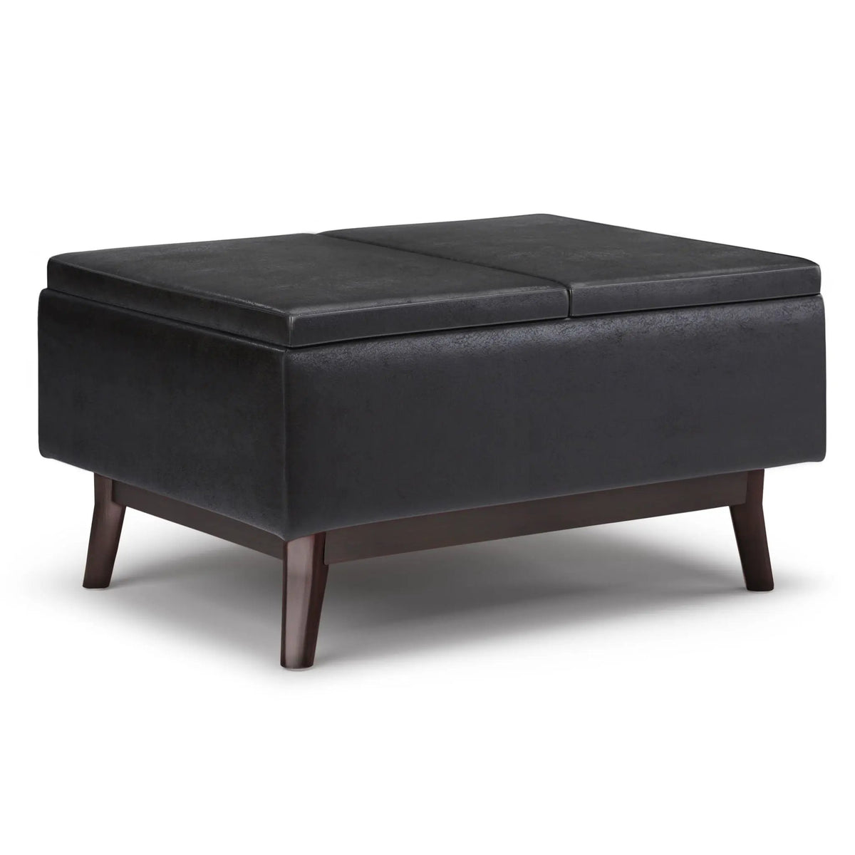 Owen Tray Top Coffee Table Ottoman | Upholstered Storage | Two Flip Over Serving Trays | Small Size