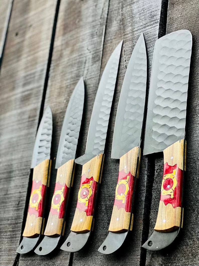 Stainless Steel Knife Set - 13" Forged Blades with Olivewood & Epoxy Resin Handles | 13 Inch | Stainless Steel | Kitchen knives set